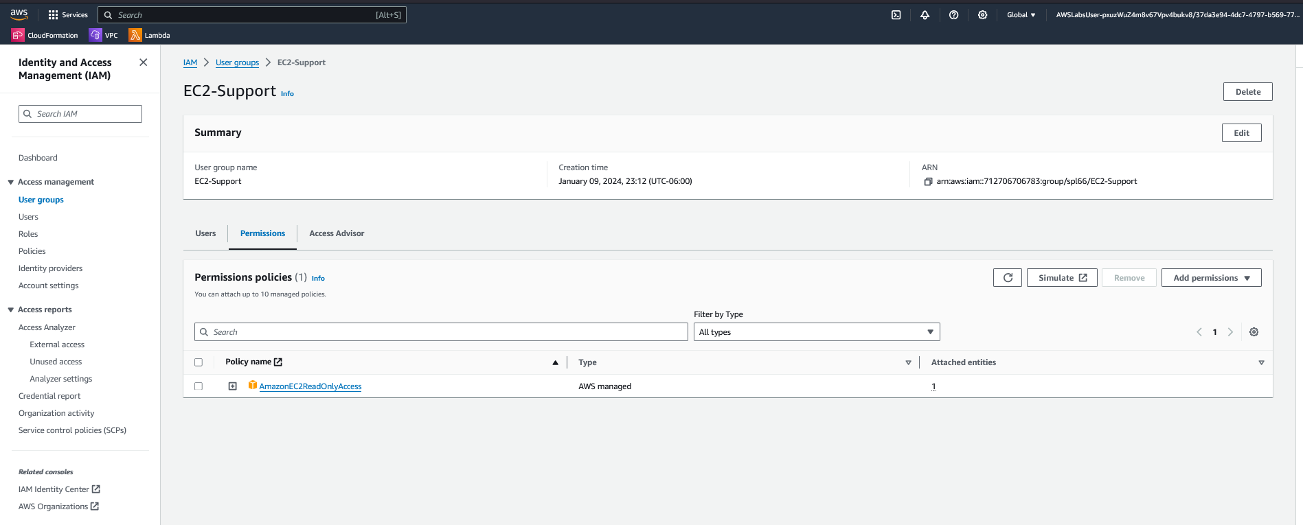 EC2-Support user group permissions