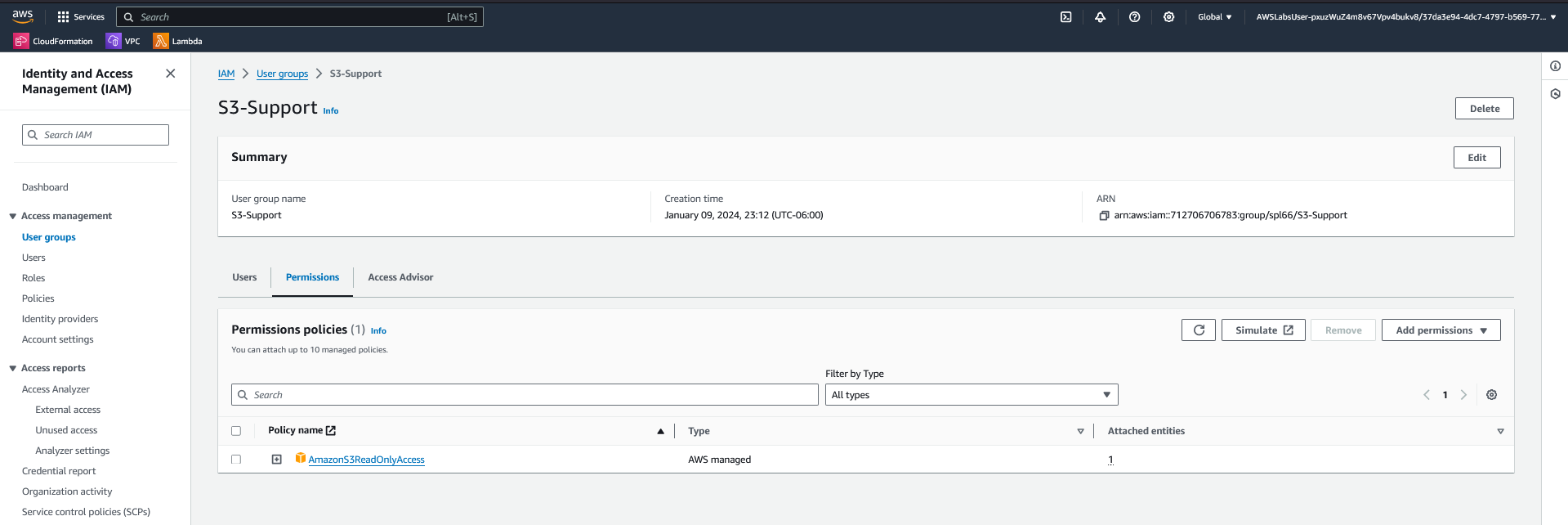 S3-Support user group permissions