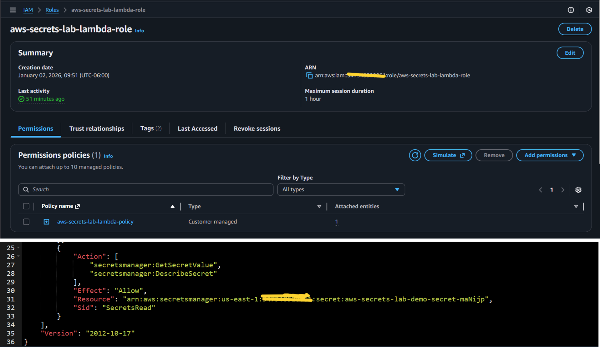Lambda execution role permissions