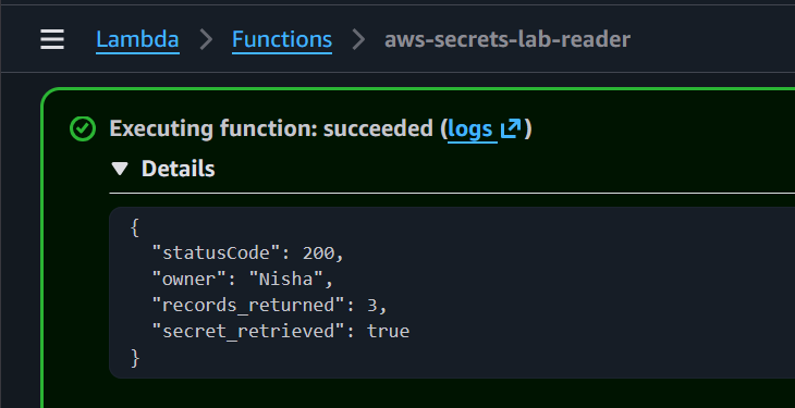 Lambda execution with secure secret retrieval